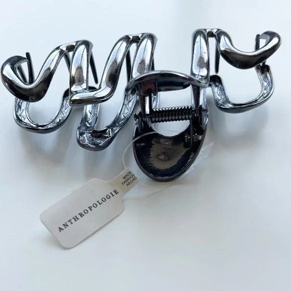 NWT Anthroplogie Squiggle Hair Claw Clip Black Silver - Picture 5 of 5